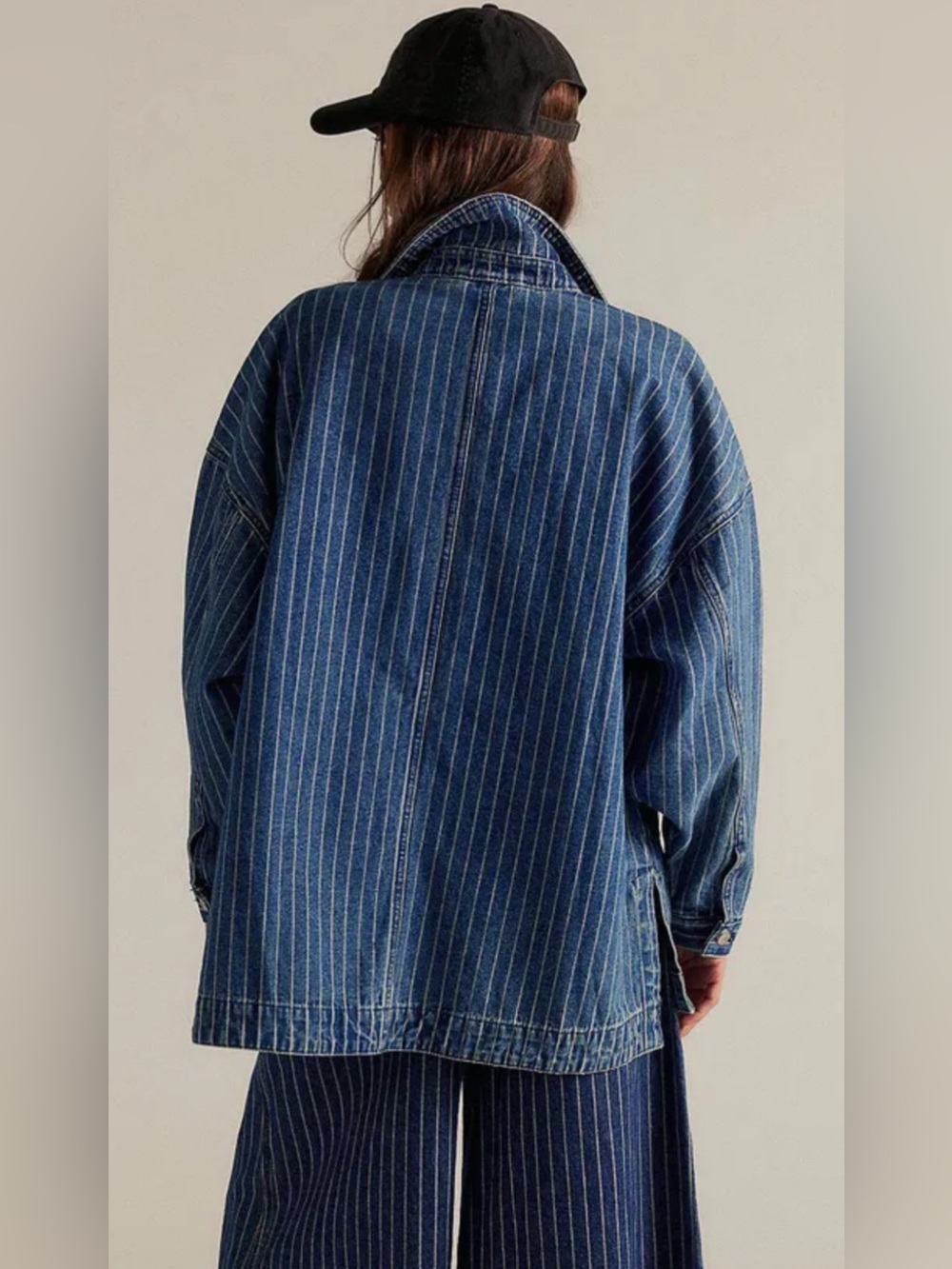 NWT Free people size XL Madison city pinstripe denim jacket - Picture 2 of 12